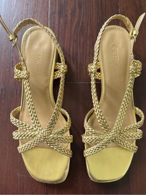 J. Crew Metallic Gold Braided Slingback Heels